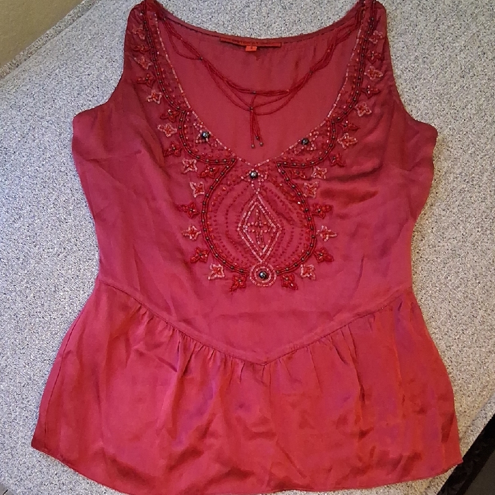 Lapetina & Lomeli Sattin Beaded Elegant Top With I Tricate Embroydery.